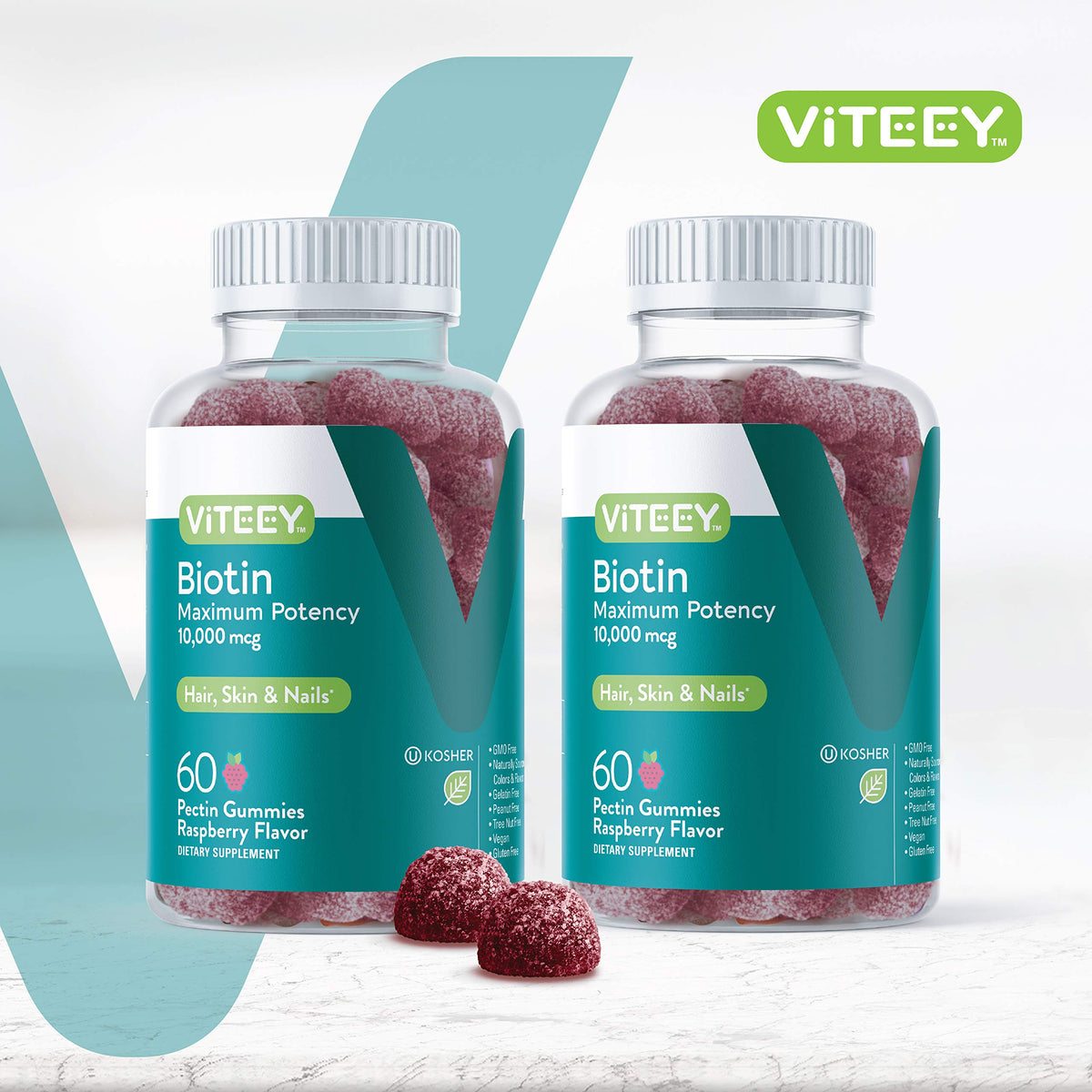 Viteey Biotin Gummies 10,000mcg - Highest Potency Vitamin B7 & H