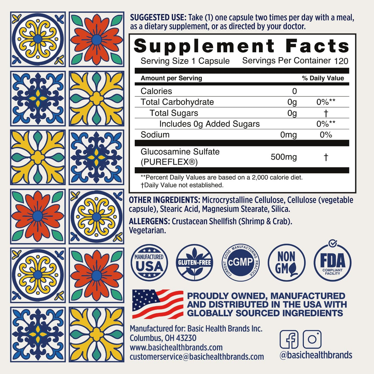 Basic Brands Pura Salud Pureflex Glucosamine Sulfate 500mg