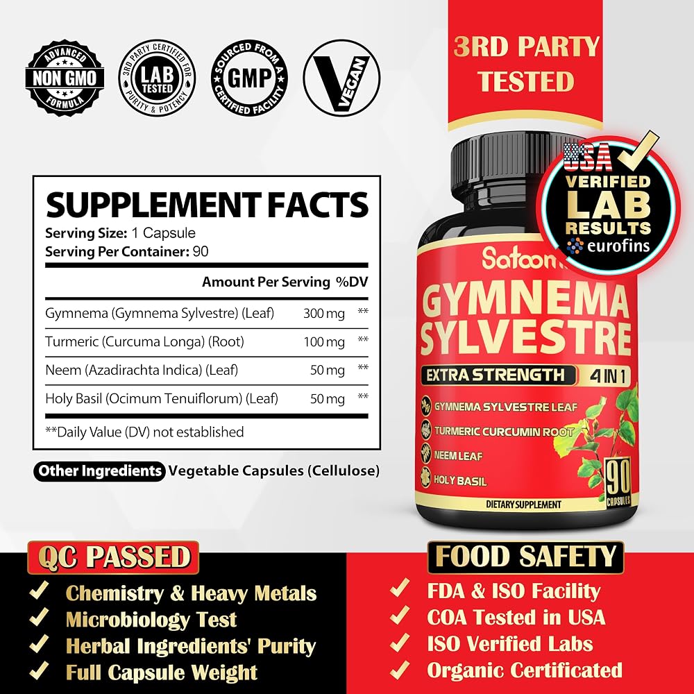 Satoomi Pure Gymnema Sylvestre Capsules Extract - 90 Capsules - image 2