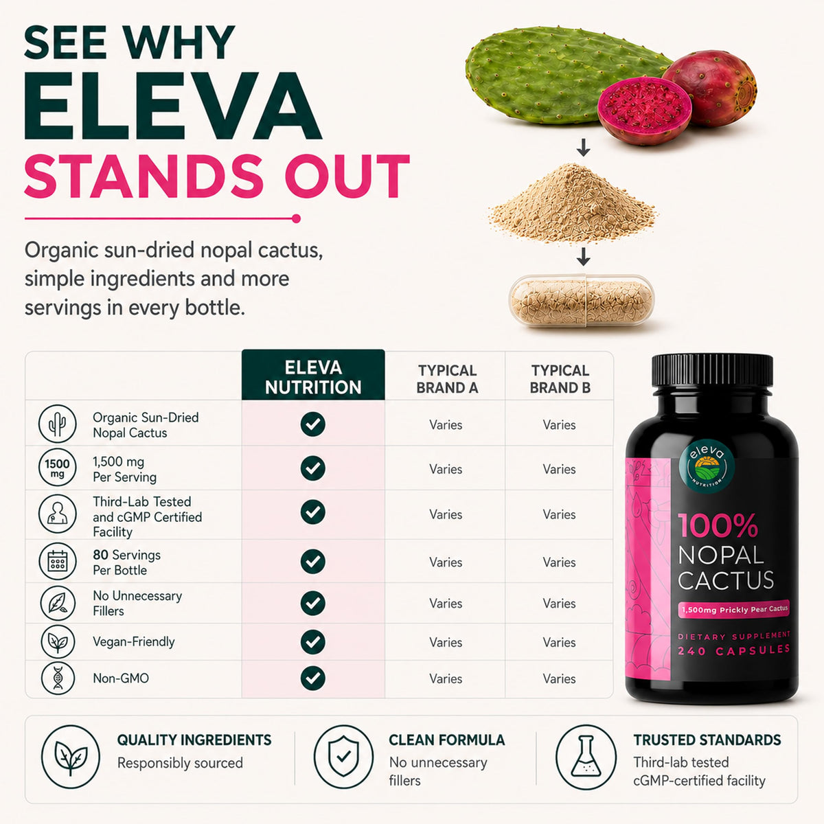 Eleva Nutrition Nopal Cactus Capsules 1500mg - 240 Capsules - image 7