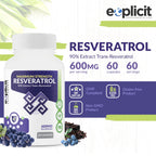 eXplicit Supplements Resveratrol 600mg Antioxidant - 60 Capsules - image 2