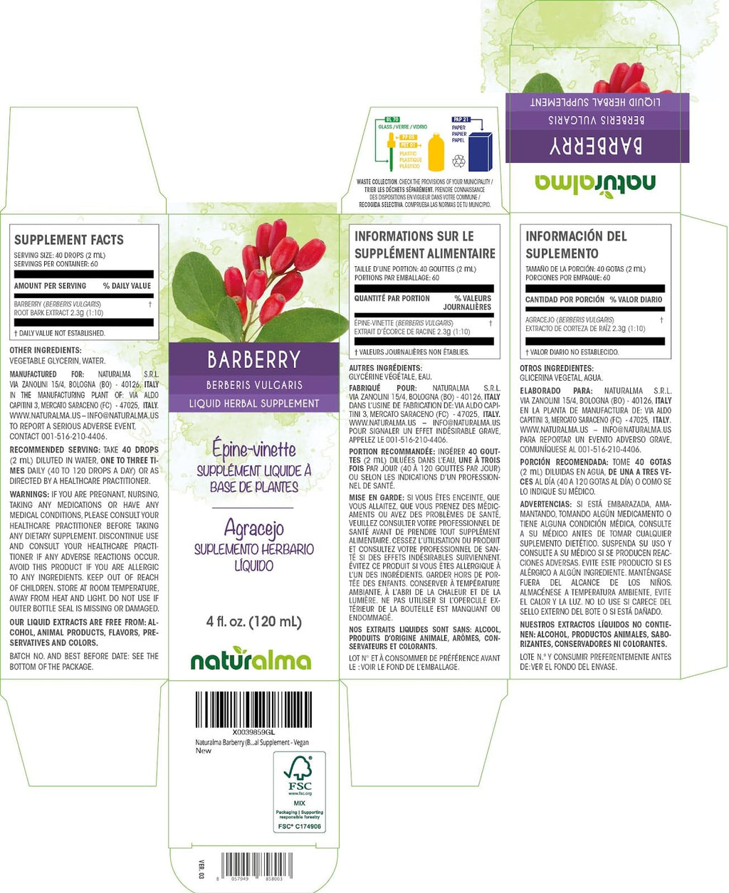 Naturalma Barberry Root Bark Alcohol-Free Tincture - 4 fl oz - image 2