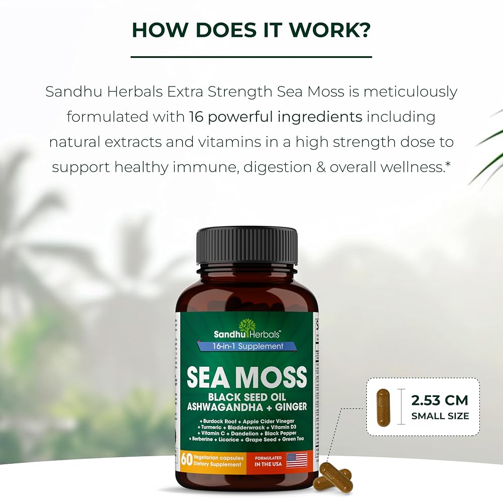 SANDHUHERBALS Sea Moss Capsules with Black Seed Oil & Ashwagandha - 60 Count - image 5
