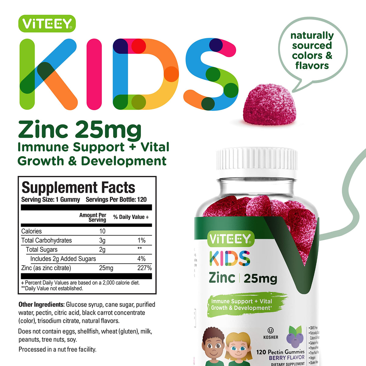 Viteey Zinc for Kids Gummies 25mg - 120 Gummies - image 4