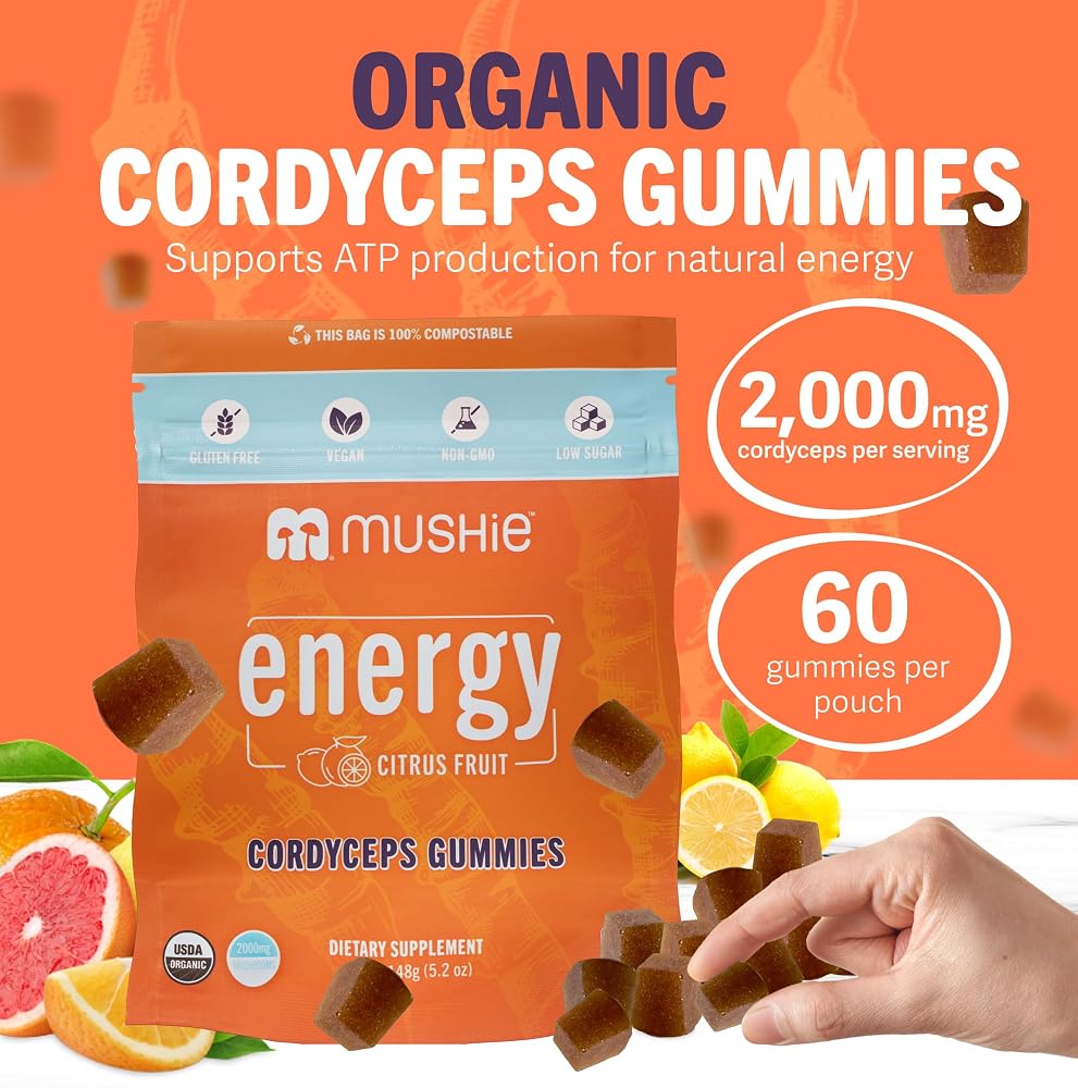 Mushie Cordyceps Mushroom Gummies 2000mg Energy Support - 60 Count - image 2