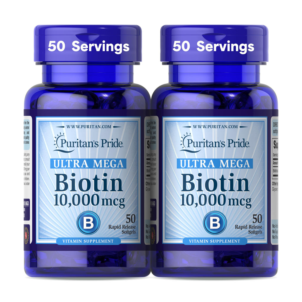 Puritan's Pride Biotin 10,000mcg for Hair, Skin & Nails - 100 Softgels