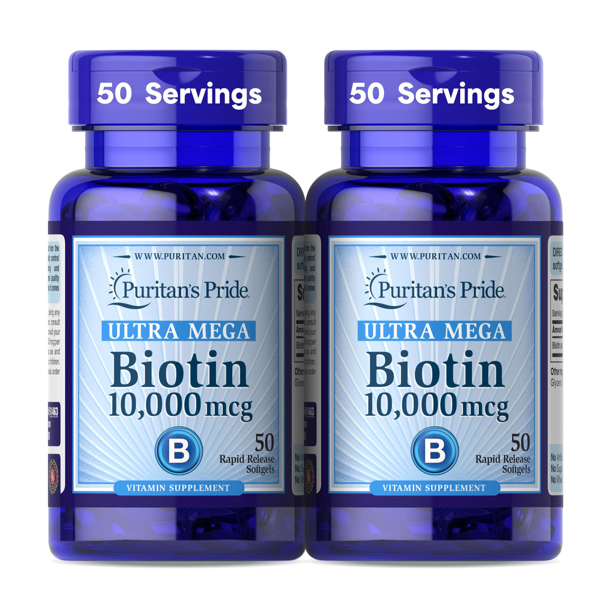 Puritan's Pride Biotin 10,000mcg for Hair, Skin & Nails - 100 Softgels