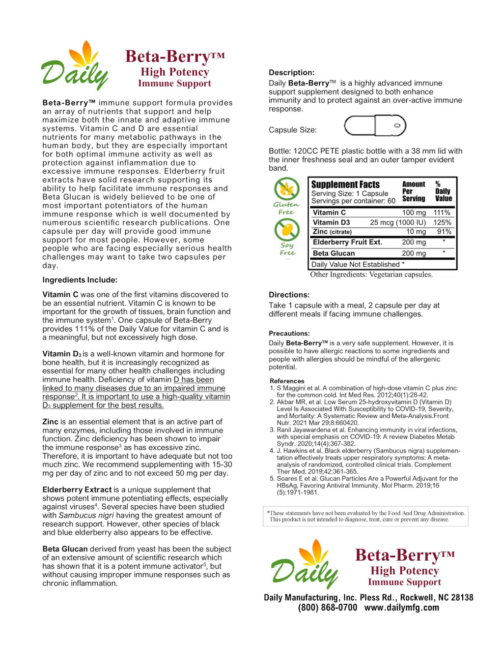 Daily Beta-Berry Beta Glucan Elderberry Vitamin C D3 Zinc - 90 Servings - image 3