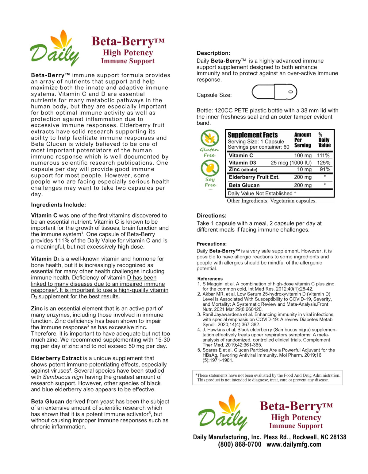 Daily Beta-Berry Beta Glucan Elderberry Vitamin C D3 Zinc - 90 Servings - image 3