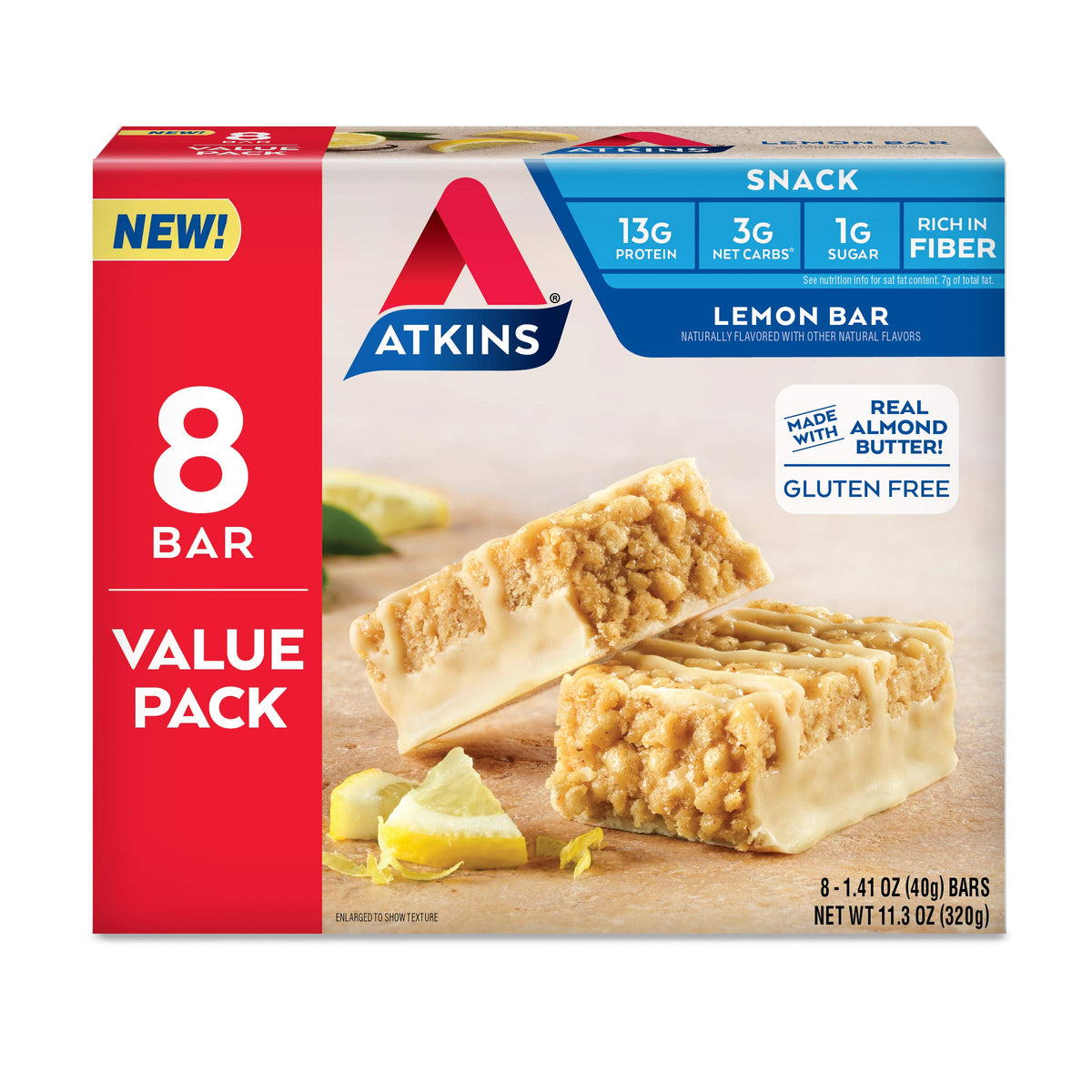 Atkins Lemon Snack Bar with Almond Butter - 8 Count