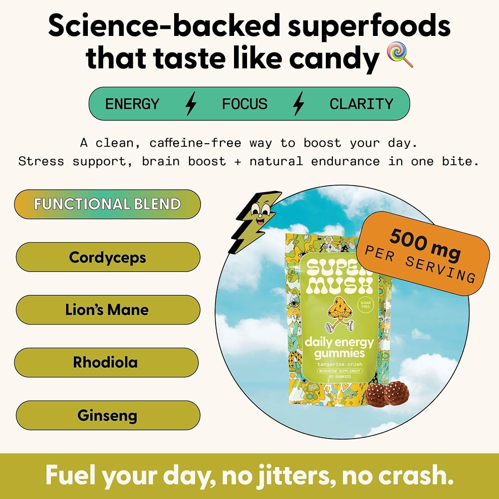 SuperMush Daily Energy Gummies - Lion's Mane & Cordyceps