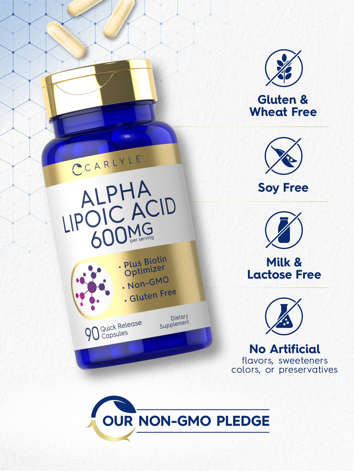 Carlyle Alpha Lipoic Acid 600mg with Biotin - 90 Capsules - image 4