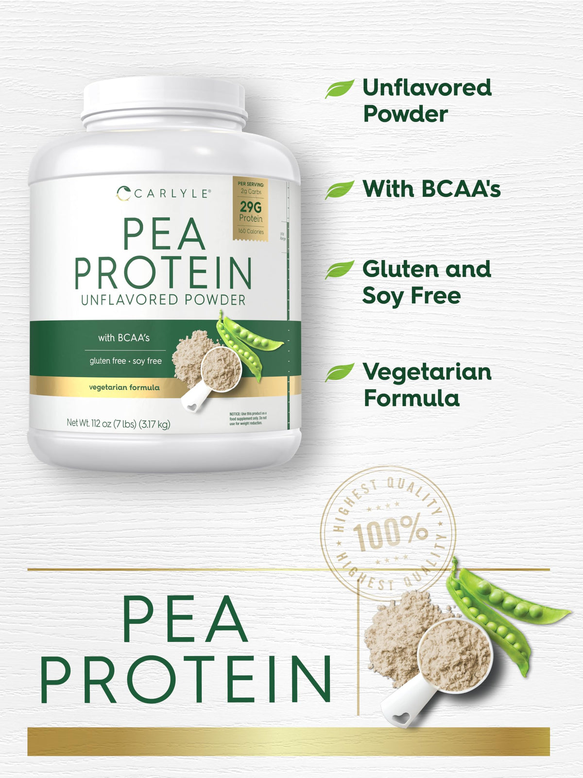 Carlyle Pea Protein Isolate Powder Unflavored - 7 lb - image 4