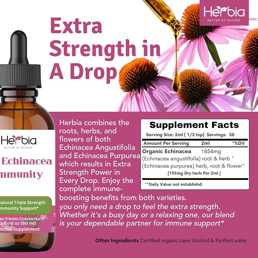 HERBIA 3X Echinacea Immune Support Liquid Extract - 60ml - image 2