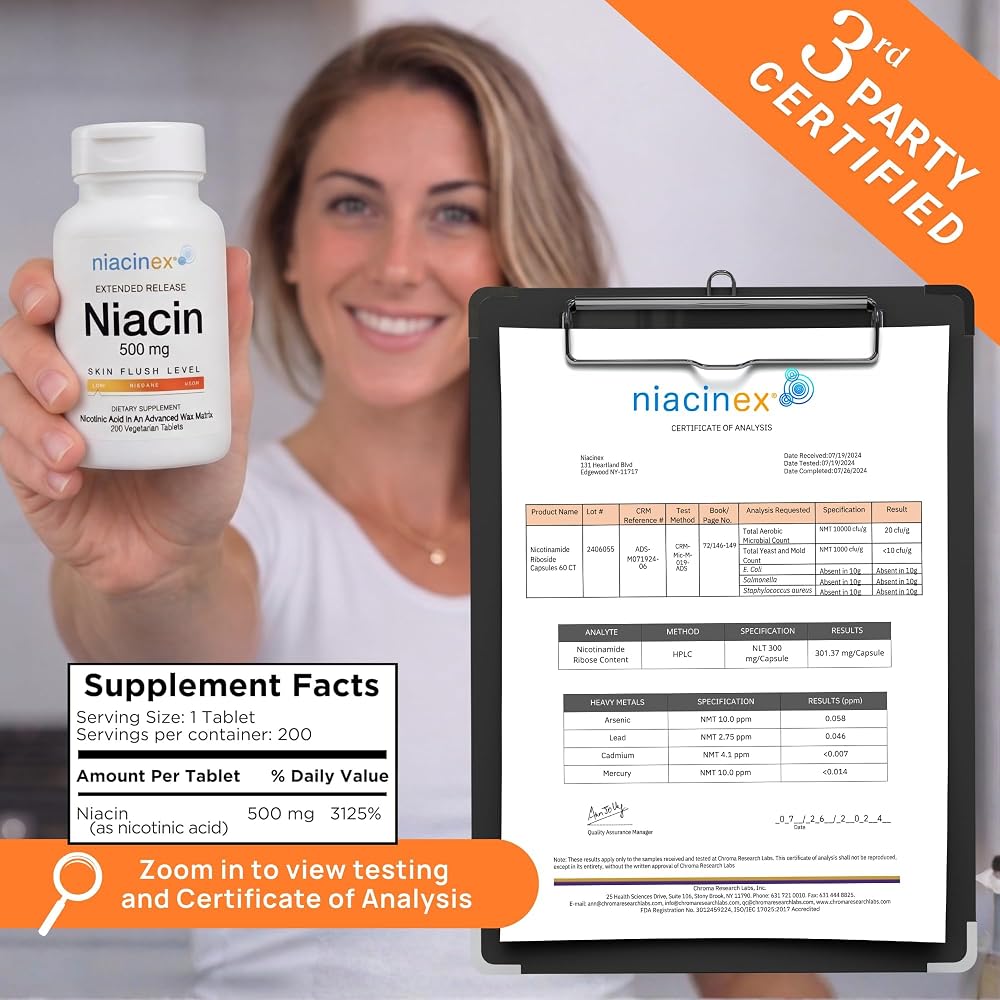 Niacinex Niacin 500mg Extended Release - 200 Tablets - image 6