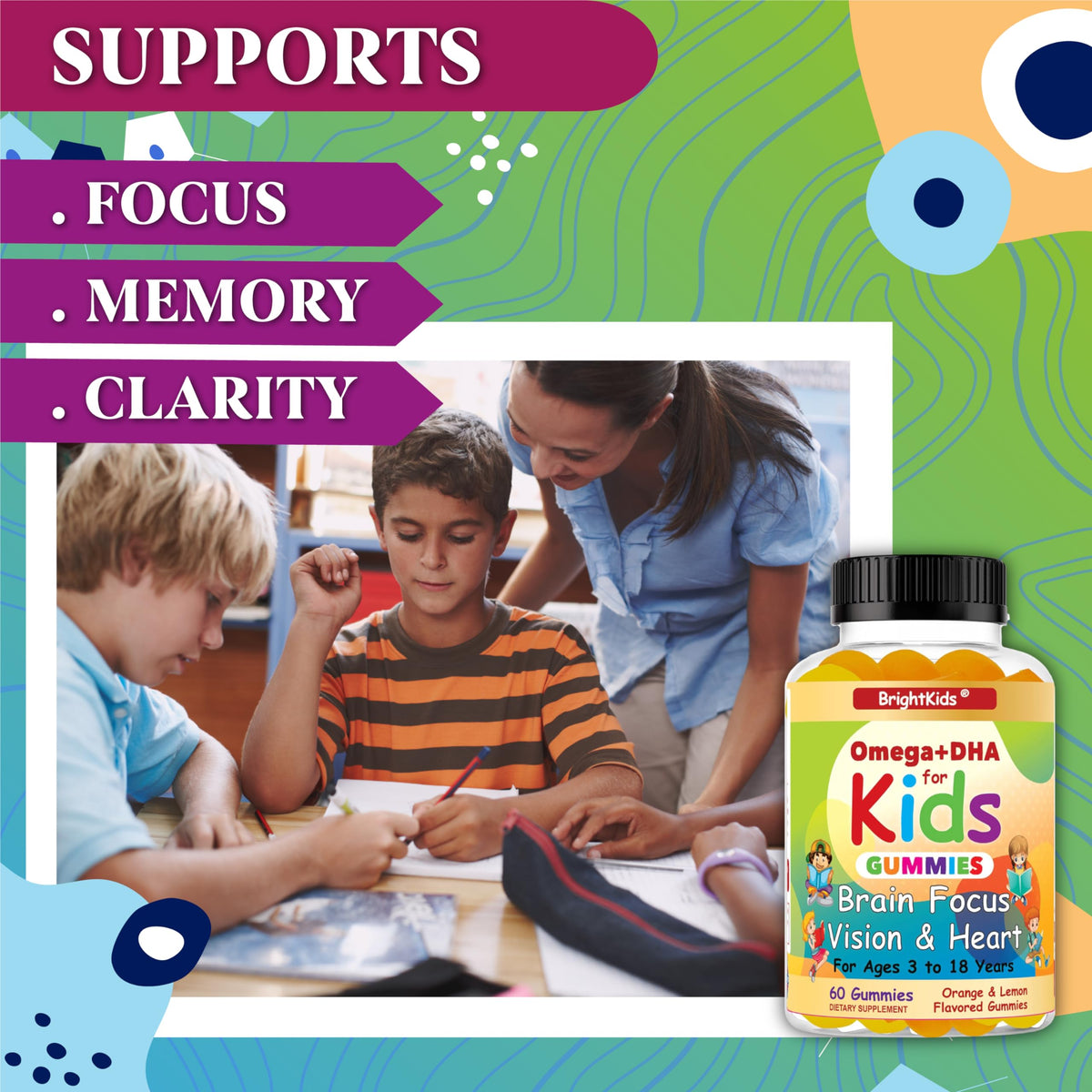 BrightKids Omega DHA Gummies for Kids & Teens - 60 Gummies - image 2