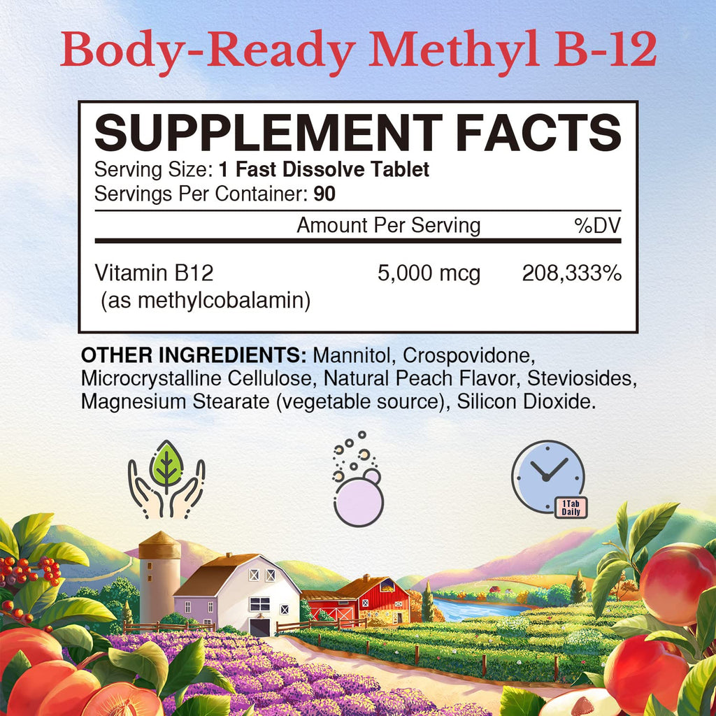 Vitalitown Vitamin B12 Methyl B12 5000 mcg Energy Support - 90 Tablets - image 2