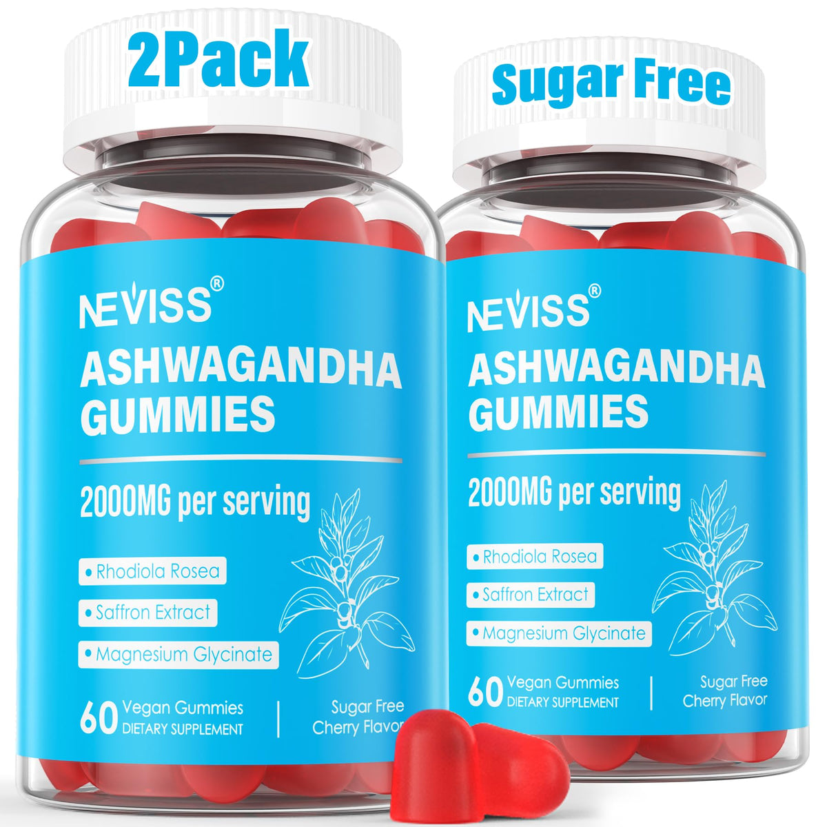 NEVISS Sugar Free Ashwagandha Gummies 2000mg - with Magnesium