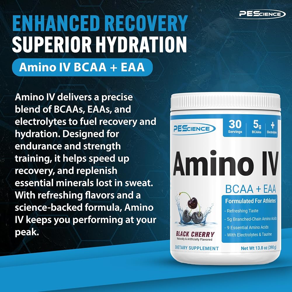 PEScience Amino IV BCAA & EAA Powder, Black Cherry - 30 Servings - image 4