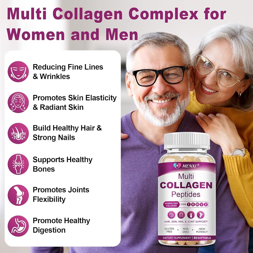 MENXI Multi Collagen Peptides Softgel for Women & Men - Type I II III