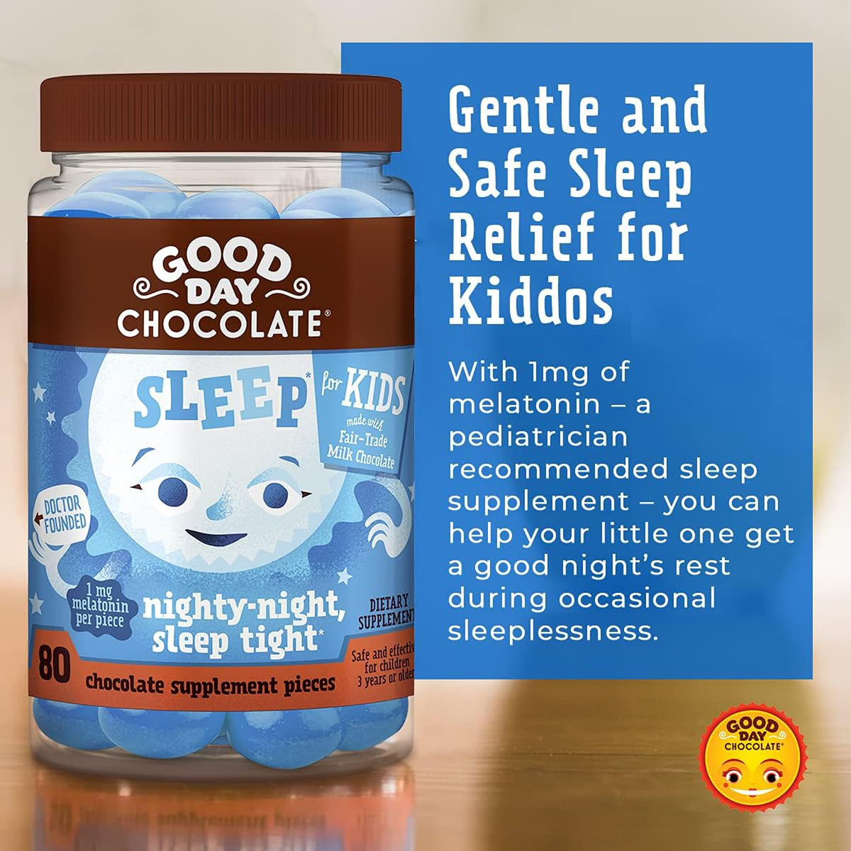Good Day Chocolate Melatonin for Kids 1 mg - 80 Chewables - image 4