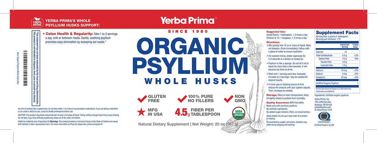 Yerba Prima Organic Psyllium Whole Husks Colon Cleanser - 20 oz - image 8