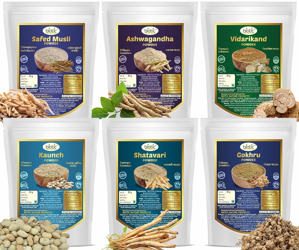 Biotic Safed Musli, Ashwagandha & Shatavari Powder - 300g