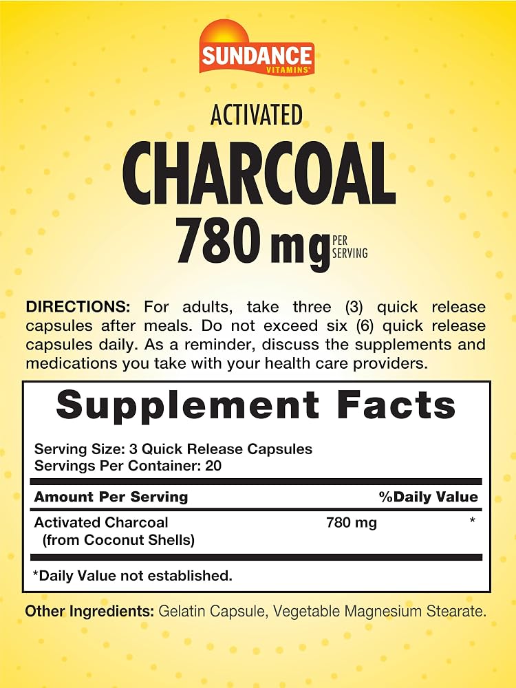 Sundance Activated Charcoal 780mg - 60 Capsules - image 2