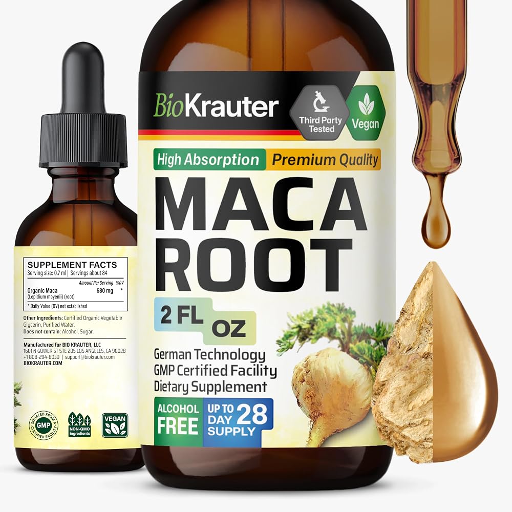 BIO KRAUTER Maca Root Liquid Drops for Active Lifestyle - 2 Fl Oz