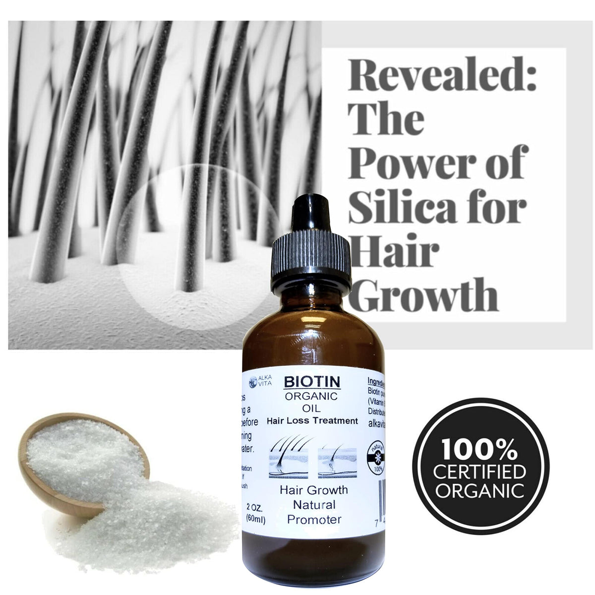 ALKA VITA Biotin Pure Organic Oil Hair Growth Vitamin B7 - 2 Fl Oz - image 5