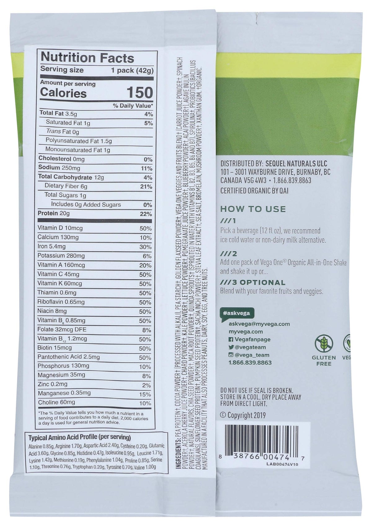 Vega One Organic Plant Protein Powder Chocolate - 1.5 oz - image 2