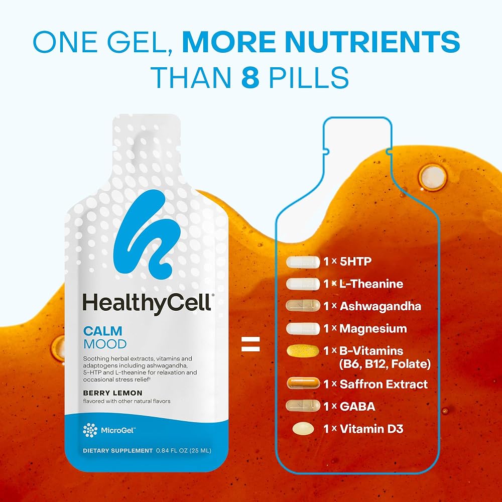 HealthyCell Calm Mood Daily Liquid Supplement - Stress & Cortisol