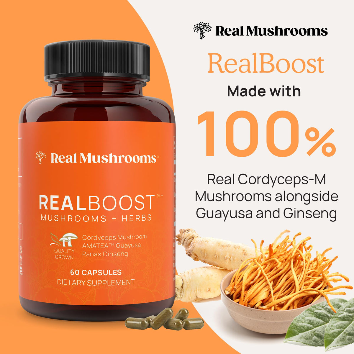 Real Mushrooms RealBoost Cordyceps Mushroom Capsules for Energy - 60ct - image 3