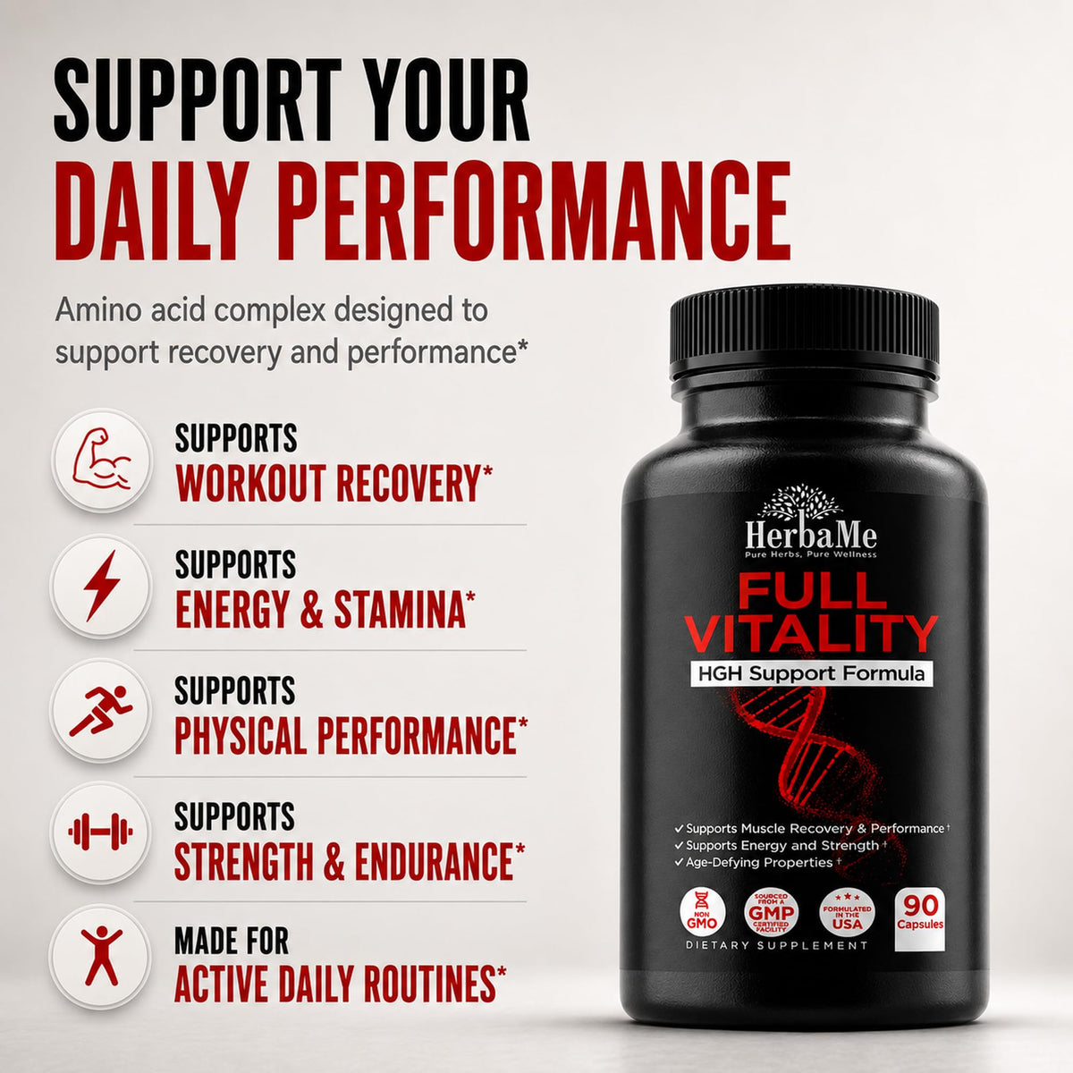 HerbaMe HGH Support Human Growth Hormone & Muscle Recovery - 90 Capsules - image 3