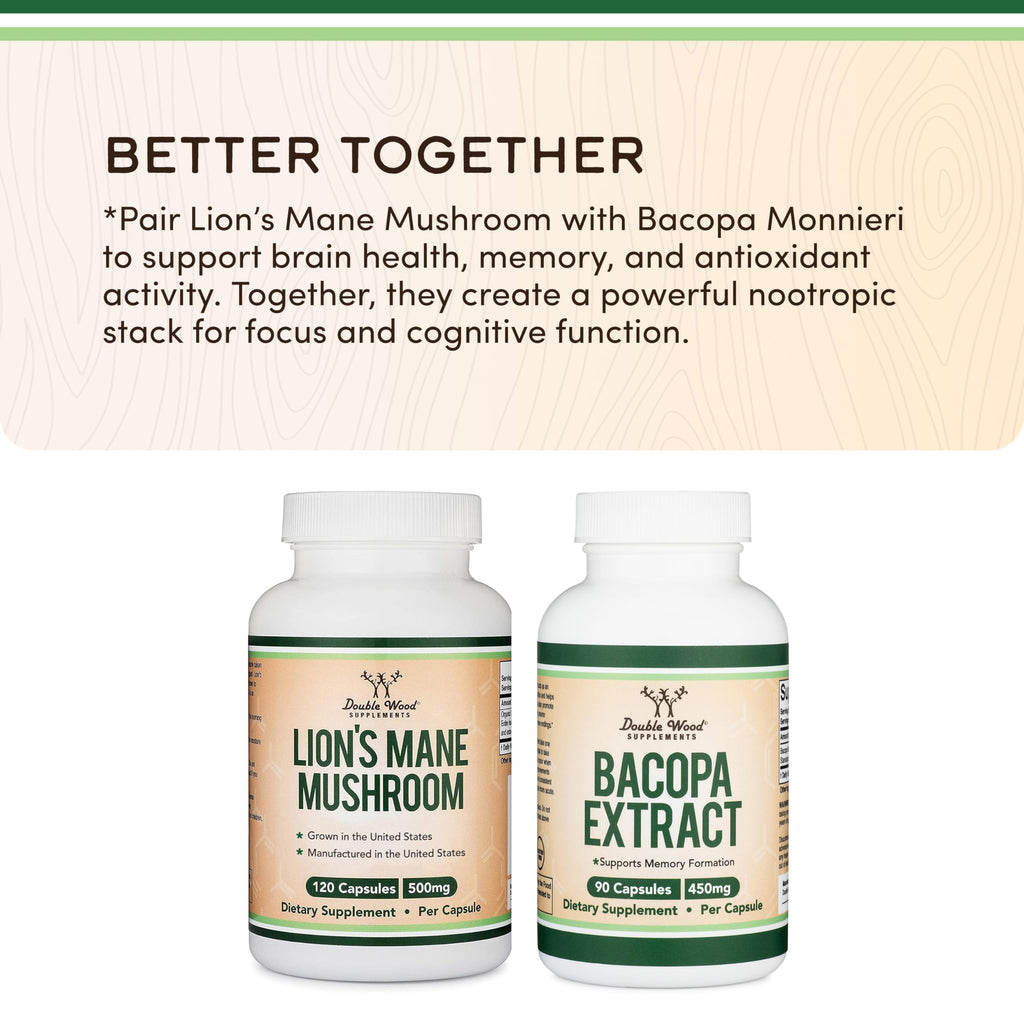Double Wood Supplements Organic Lion's Mane Mushroom 1000mg - 120 Capsules - image 6