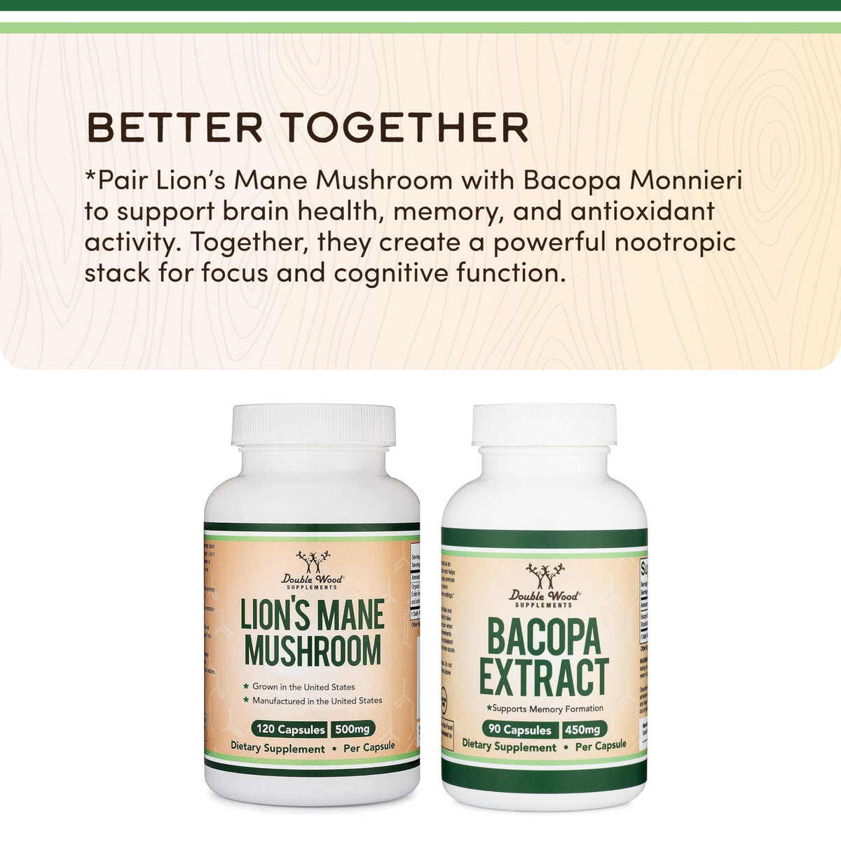 Double Wood Supplements Organic Lion's Mane Mushroom 1000mg - 120 Capsules - image 6
