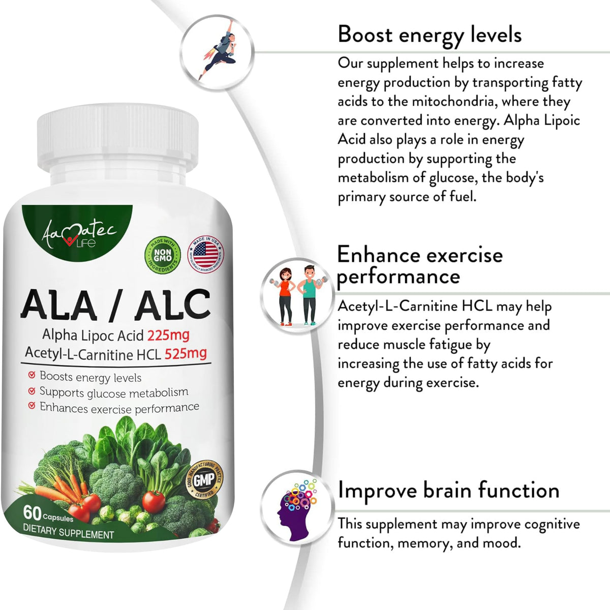 AAMATEC LIFE ALA/ALC High Potency Antioxidant Support - 60 Capsules - image 2
