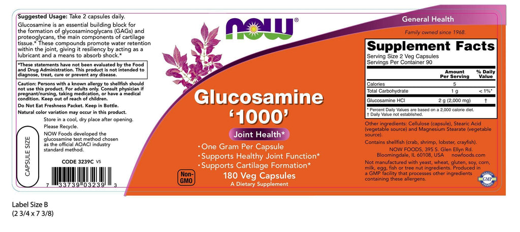 NOW Foods Glucosamine 1000 mg - 180 Capsules - image 2