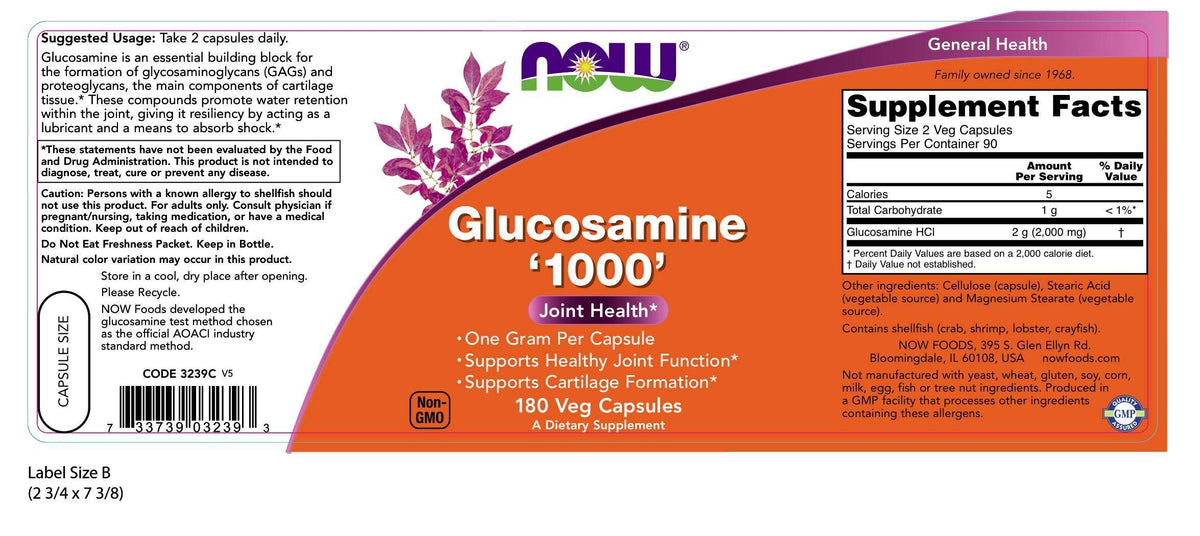 NOW Foods Glucosamine 1000 mg - 180 Capsules - image 2