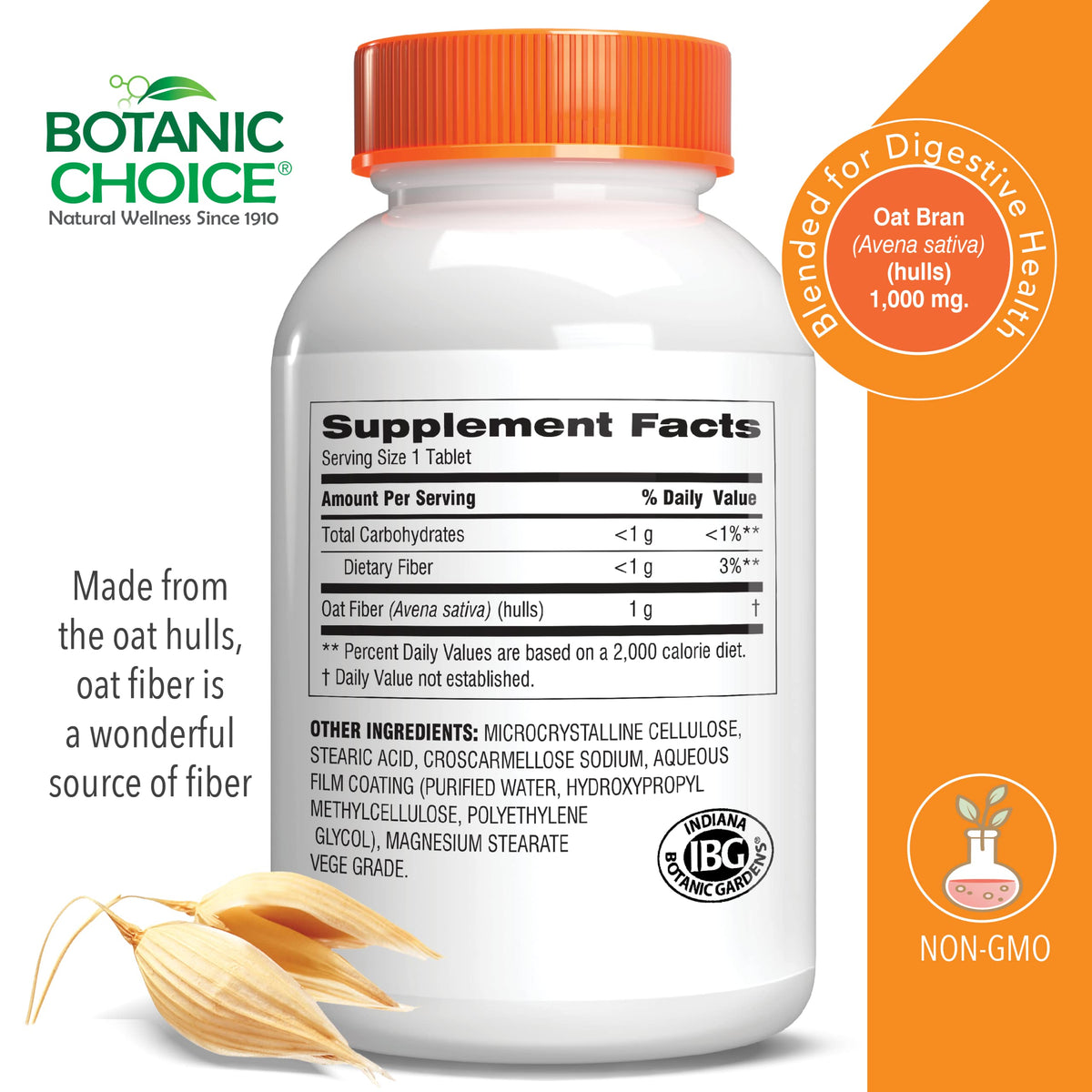 Botanic Choice Oat Fiber 1000mg Digestive Support - 90 Tablets - image 3