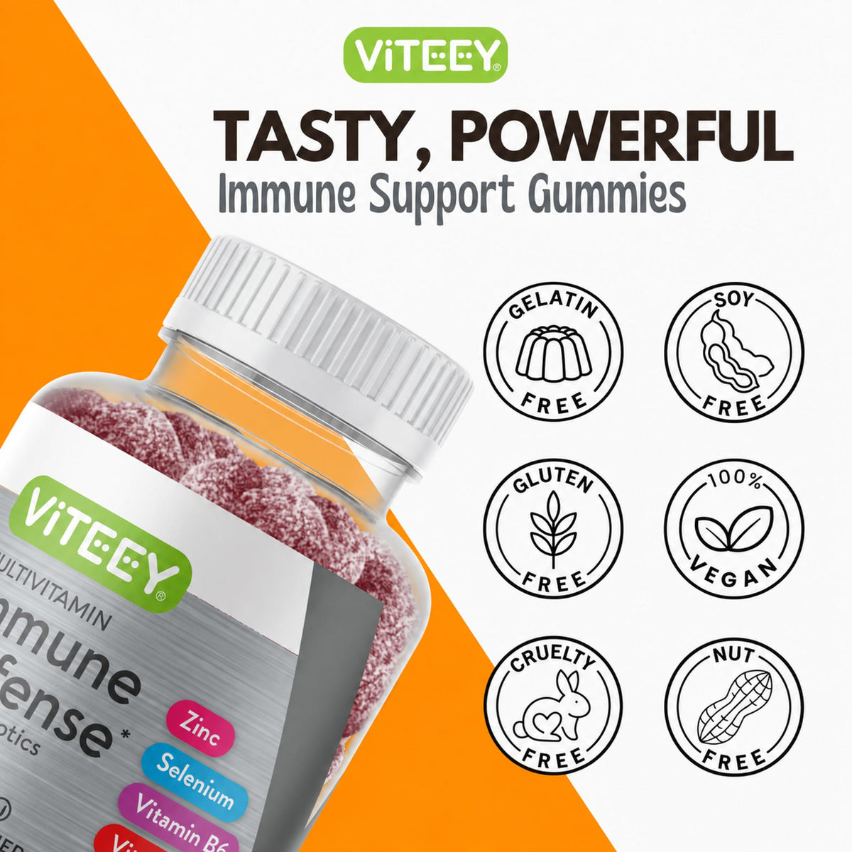 Viteey 8 in 1 Immune Support Booster Pectin Gummies with Probiotics