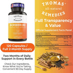 Thomas' all-natural Remedies Berberine 1000mg - 120 Vegetarian Capsules - image 4