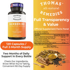 Thomas' all-natural Remedies Berberine 1000mg - 120 Vegetarian Capsules - image 4
