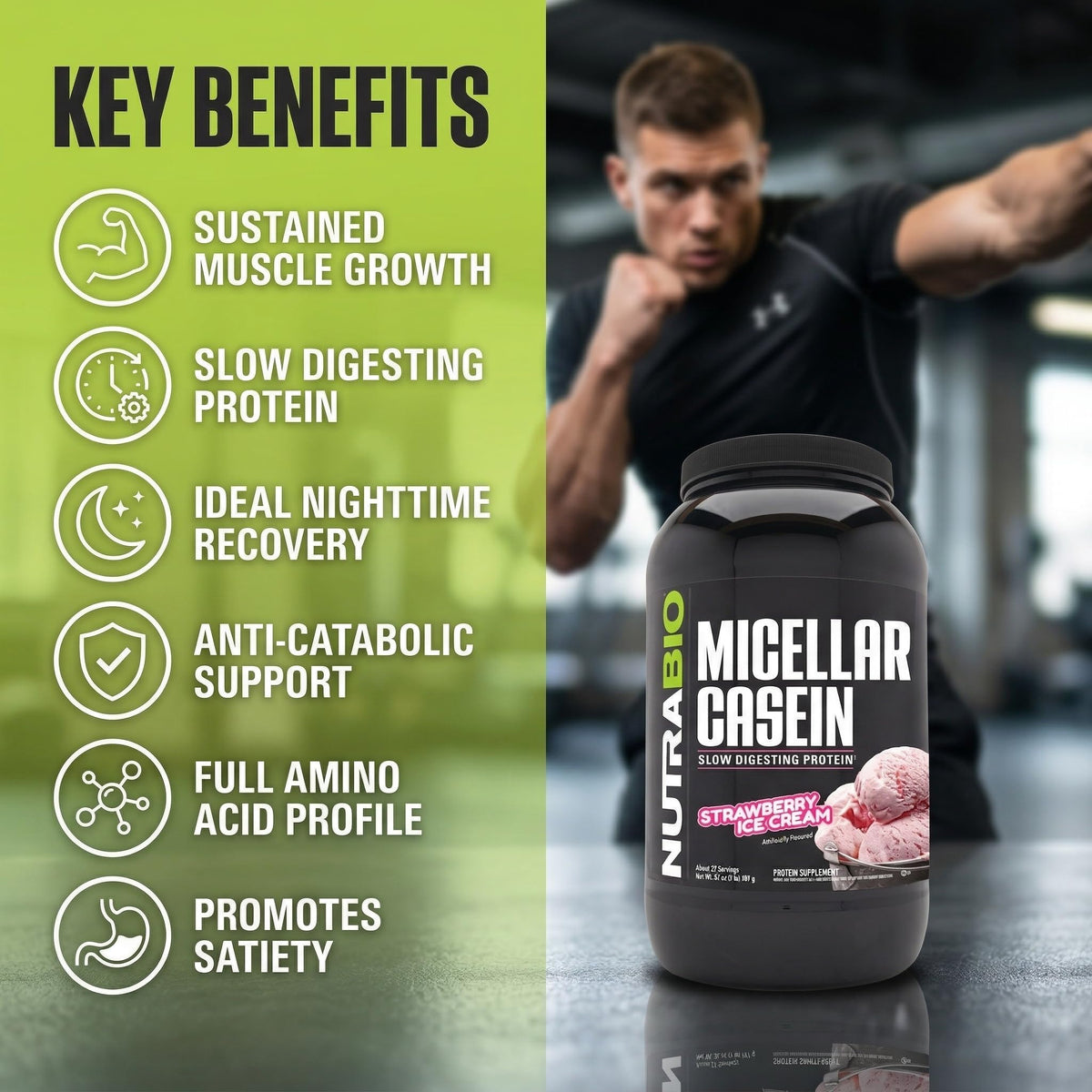 NutraBio Casein Protein Powder Strawberry Ice Cream - 2lb - image 3