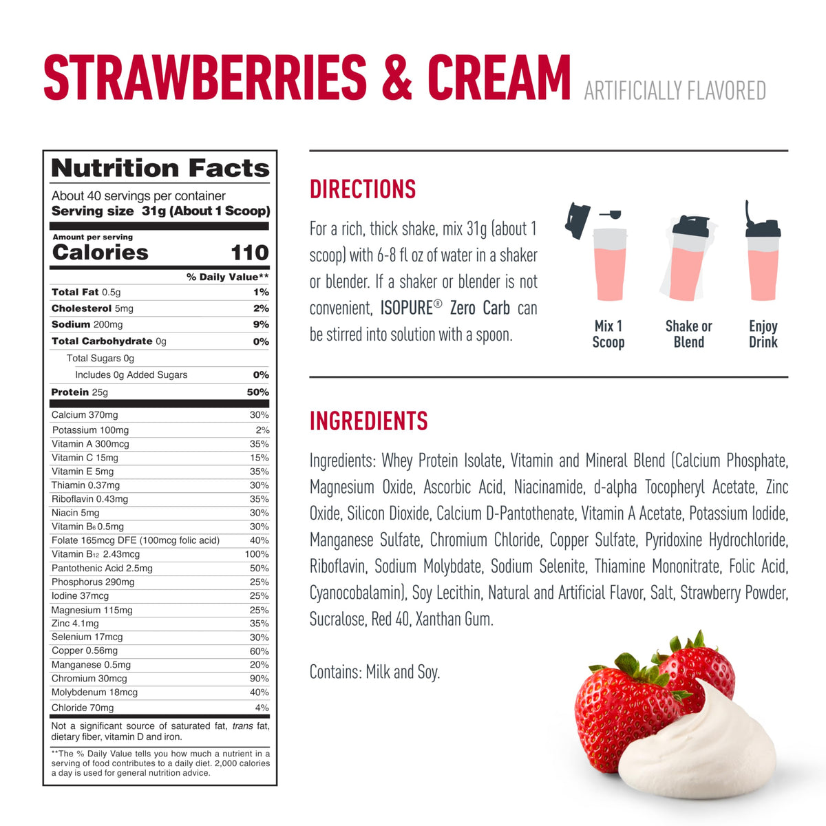Isopure Zero Carb Whey Isolate Protein Powder Strawberries & Cream - 3 lb - image 7
