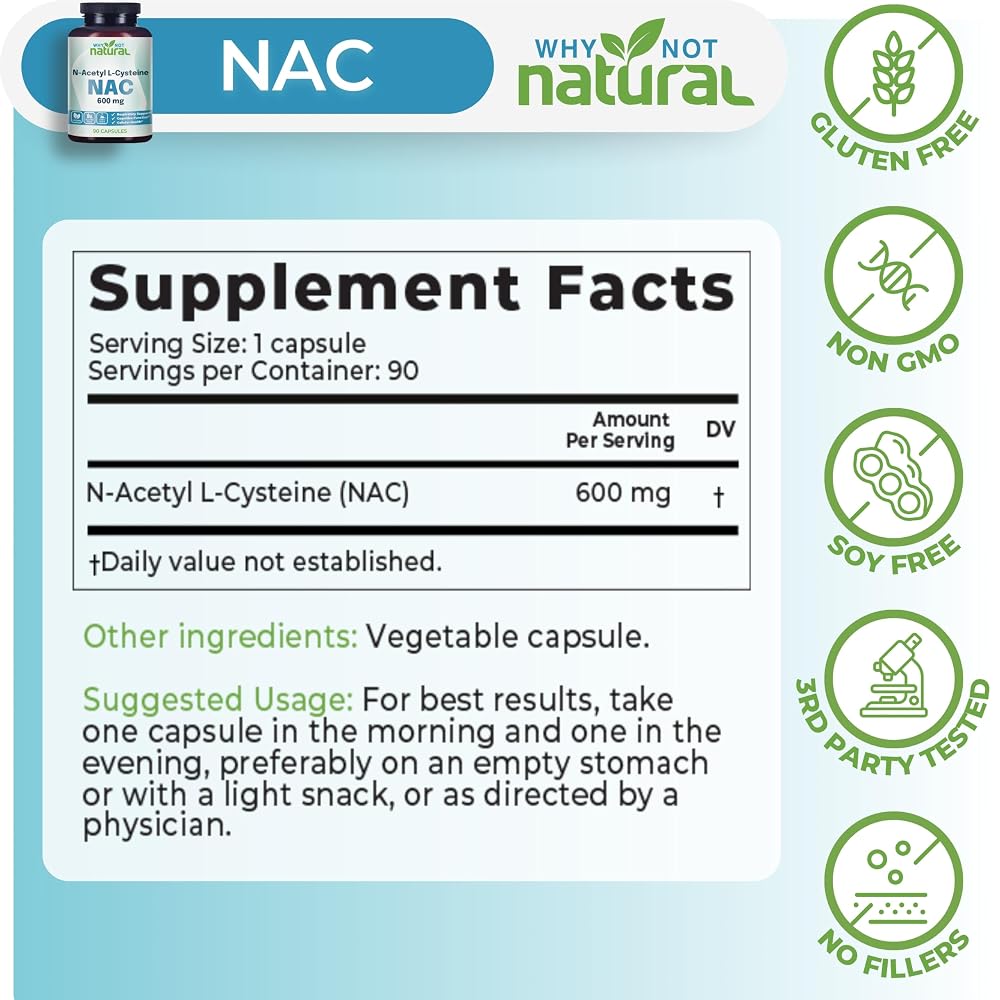 Why Not Natural NAC Supplement 600 mg - 90 Capsules - image 3