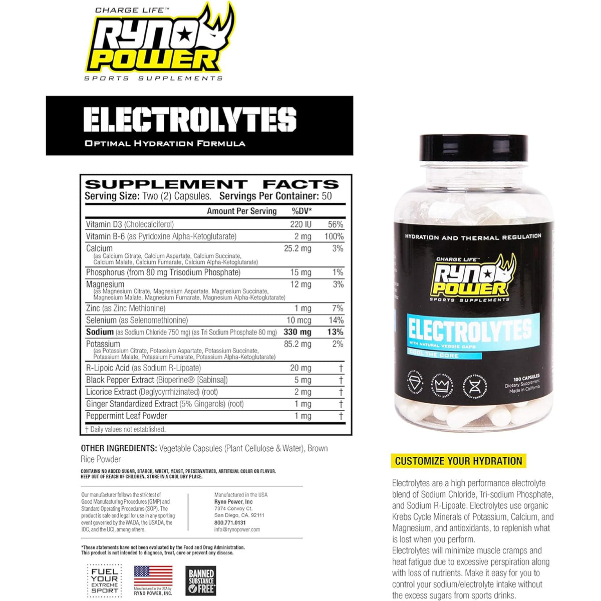 Ryno Power Electrolytes Supplement - 100 Vegetarian Capsules - image 4