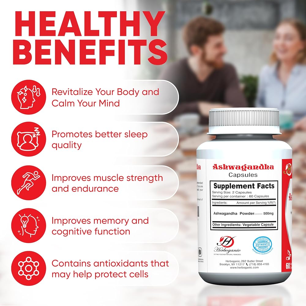 HERBOGANIC Ashwagandha 500mg Capsules - 60 Vegetarian Capsules - image 2