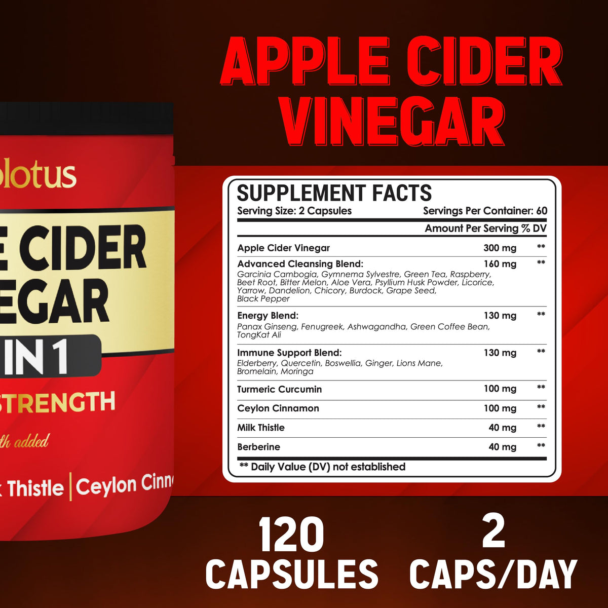 Zolotus Apple Cider Vinegar with Turmeric & Herbs - 120 Capsules - image 5