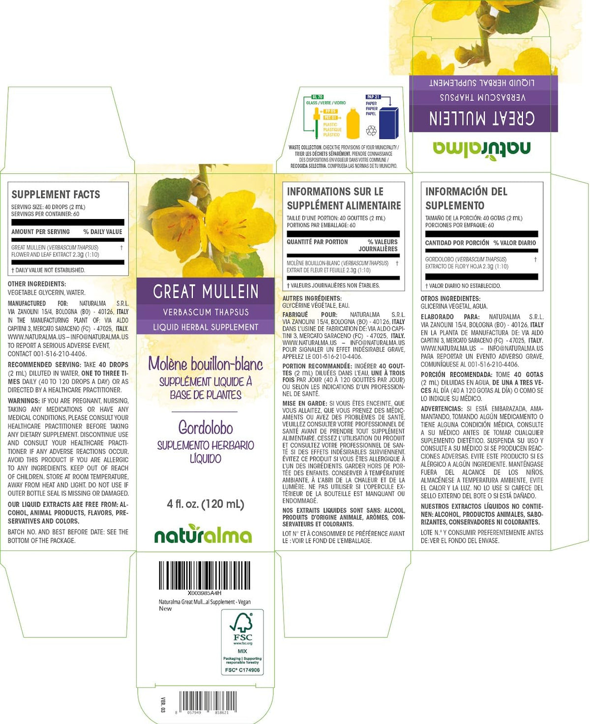 Naturalma Great Mullein Flower and Leaf Tincture - 4 fl oz - image 2